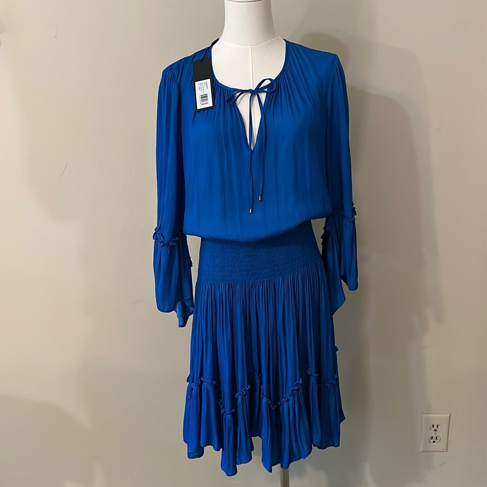 Halston: Cerulean boho dress